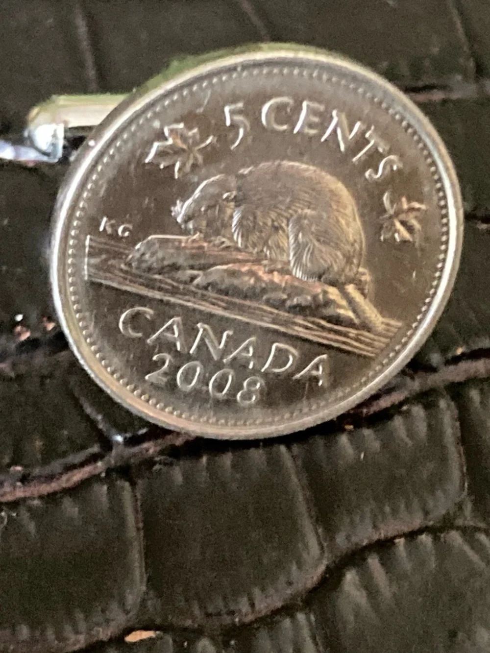 Canadian 5 Cent Beaver Coin Cufflinks 1979 & 2008 Silver Tone Reworked